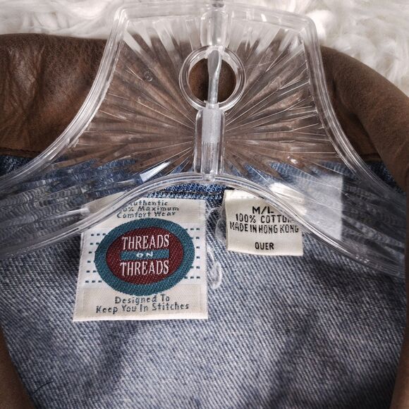 Vintage 80s-90s Denim Embellished Threads On Threads Vest 100% Cotton Sz M/L - Picture 3 of 12